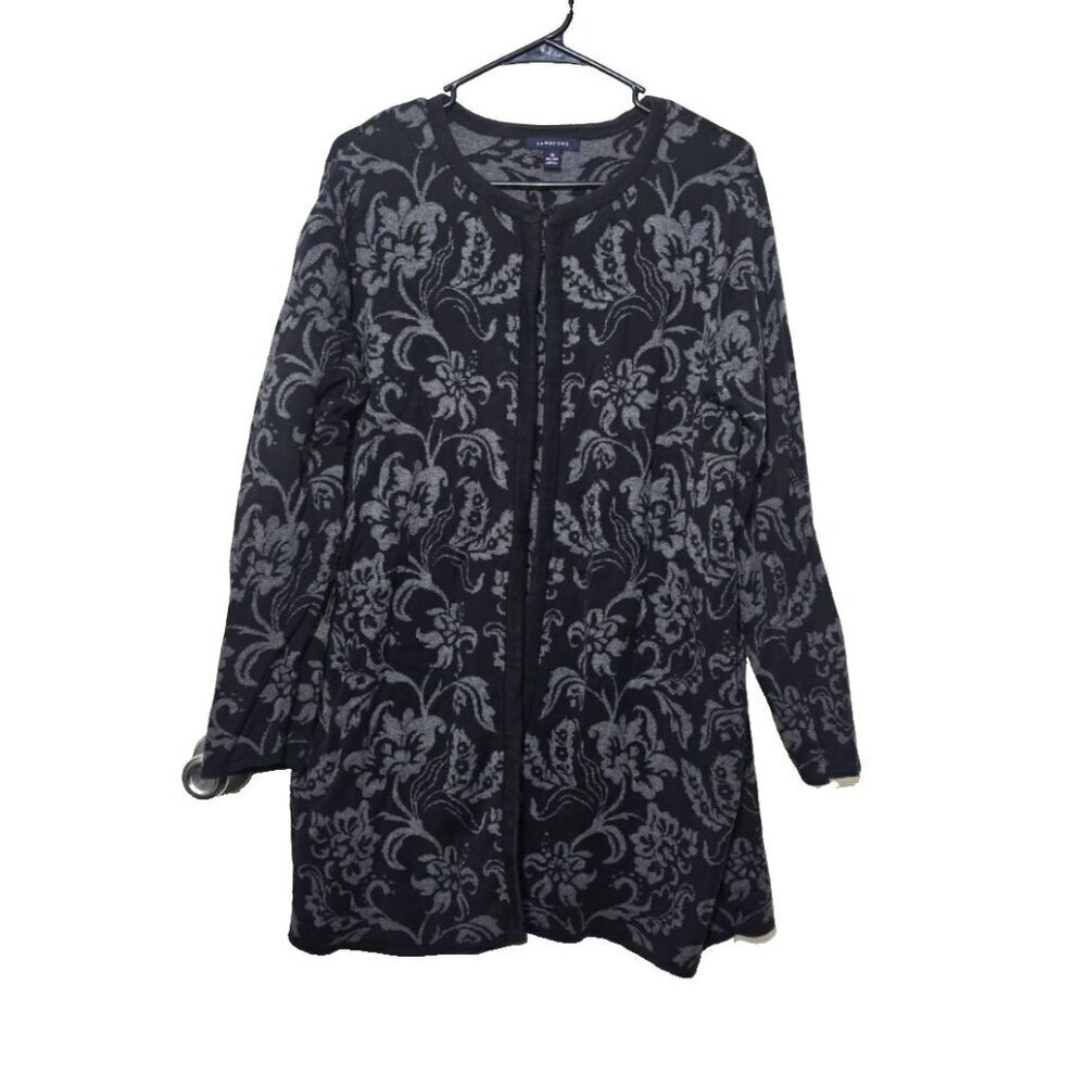 Lands End Cardigan Sz 1X 16W-18W Floral Business Casual Classic Breathable Knit